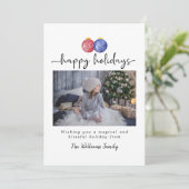 ハッピーホリデー1写真かわいい水彩オーナメント シーズンカード (スタンド正面)