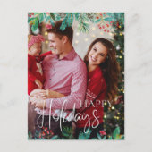 ハッピーホリデー1写真クリスマスグリーン シーズンポストカード (正面)