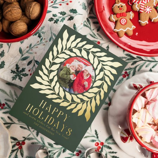 ハッピーホリデー2フォトスクモダンリッはっきりしたトフローラ 箔シーズンカード