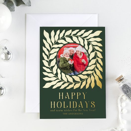 ハッピーホリデー2フォトスクモダンリッはっきりしたトフローラ 箔シーズンカード