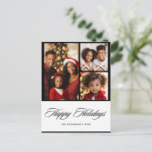 ハッピーホリデー3フォトホリパーソナライズされたデイ シーズンポストカード (スタンド正面)