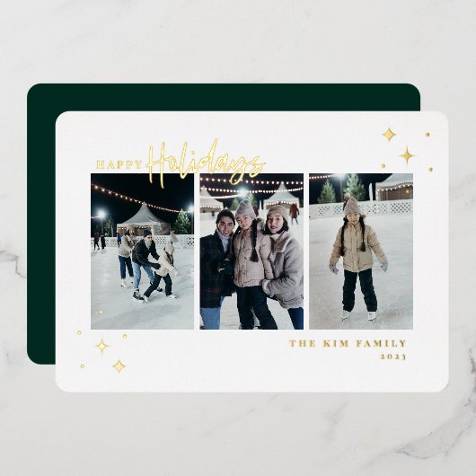 ハッピーホリデー3写真 箔シーズンカード (正面/裏面)