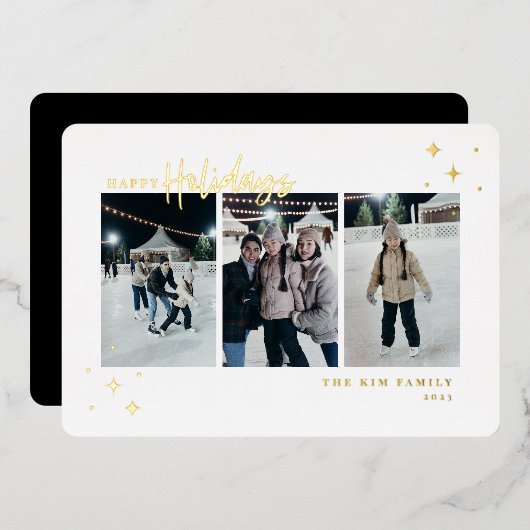 ハッピーホリデー3写真 箔シーズンカード (正面/裏面)