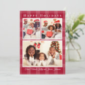 ハッピーホリデー3枚の写真コラージュ赤いバッファロープライド シーズンカード (スタンド正面)