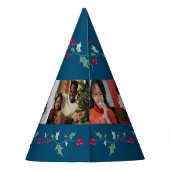 ハッピーホリデー5枚の写真ホリーとベリーブルー パーティーハット (裏面)