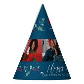 ハッピーホリデー5枚の写真ホリーとベリーブルー パーティーハット (左)