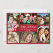 ハッピーホリデー6フォトコラージクリスマスレッド シーズンカード (正面)