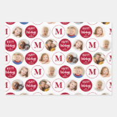 ハッピーホリデー6枚モノグラムレッドホワイト ラッピングペーパーシート (正面3)