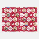 ハッピーホリデー6枚モノグラムレッドホワイト ラッピングペーパーシート (正面)