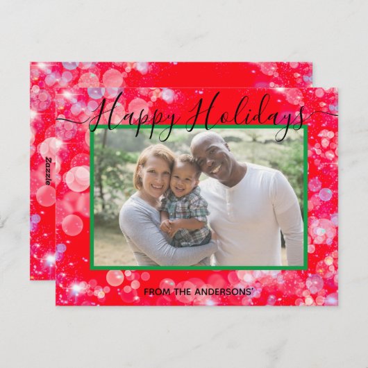 ハッピーホリデー - あなたの写真とパーソナライズされたメッセージ シーズンカード (正面/裏面)
