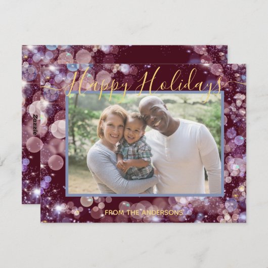 ハッピーホリデー - あなたの写真とパーソナライズされたメッセージ シーズンカード (正面/裏面)