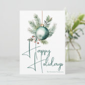 ハッピーホリデー おしゃれなグリーンの水彩オーナメント シーズンカード (スタンド正面)