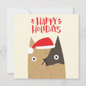 ハッピーホリデー – かわいいクリスマスサンタキャットマンガ シーズンカード (正面)