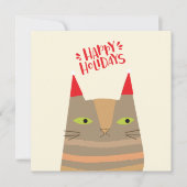 ハッピーホリデー – かわいいクリスマスサンタキャットマンガ シーズンカード (正面)