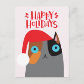 ハッピーホリデー – かわいいクリスマスサンタキャットマンガ シーズンポストカード (正面)