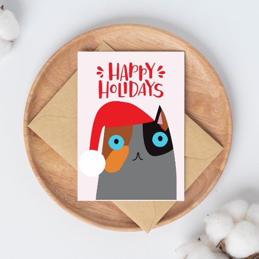 ハッピーホリデー – かわいいクリスマスサンタキャットマンガ シーズンポストカード