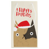 ハッピーホリデー – かわいいクリスマスサンタキャットマンガ スモールペーパーバッグ (裏面)