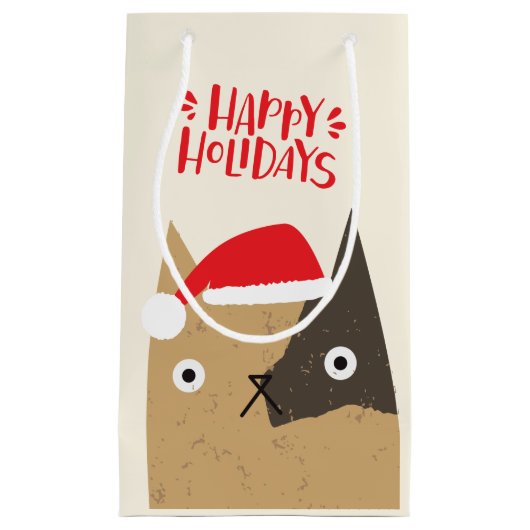 ハッピーホリデー – かわいいクリスマスサンタキャットマンガ スモールペーパーバッグ (正面)