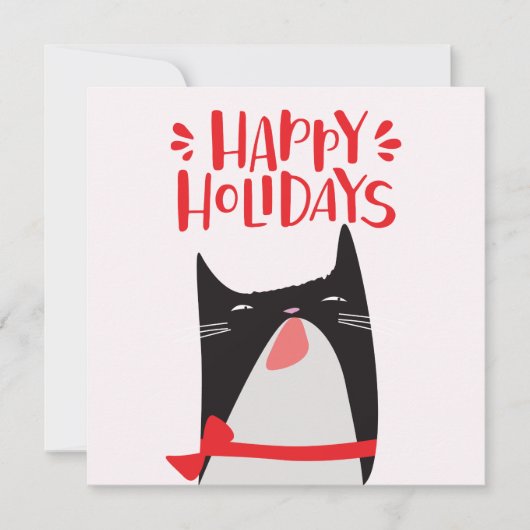 ハッピーホリデー – かわいいクリスマス猫の漫画 シーズンカード (正面)