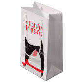 ハッピーホリデー – かわいいクリスマス猫の漫画 スモールペーパーバッグ (正面アングル)