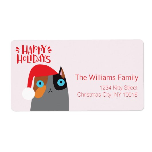 ハッピーホリデー – かわいいクリスマス猫の漫画 ラベル (正面)