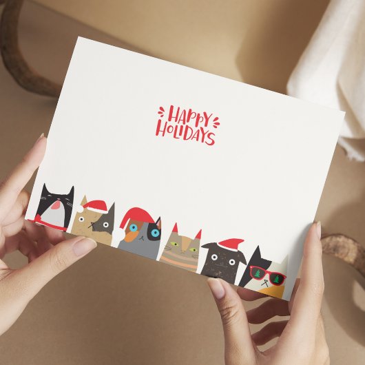 ハッピーホリデー!かわいいサンタキャットマンガのクリスマス シーズンポストカード