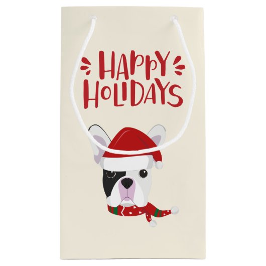 ハッピーホリデー – かわいいサンタフレンチー – クリスマス スモールペーパーバッグ (裏面)