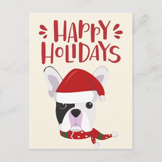 ハッピーホリデー – かわいいブフランスのルドッグクリスマス ポストカード (正面)