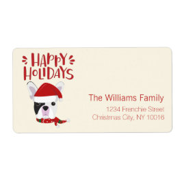 ハッピーホリデー – かわいいブフランスのルドッグクリスマス ラベル