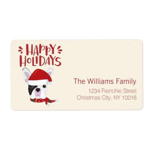 ハッピーホリデー – かわいいブフランスのルドッグクリスマス ラベル (正面)