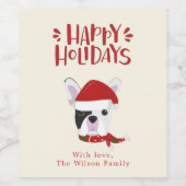 ハッピーホリデー – かわいいブフランスのルドッグクリスマス ワインラベル (シングルラベル)