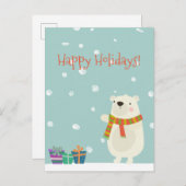ハッピーホリデー!かわいいホッキョクグマのクリスマス ポストカード (正面/裏面)