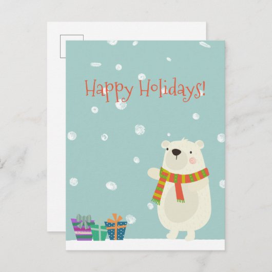 ハッピーホリデー!かわいいホッキョクグマのクリスマス ポストカード (正面/裏面)