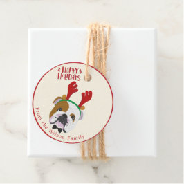 ハッピーホリデー – かわいい英語のブルドッグクリスマス フェイバータグ