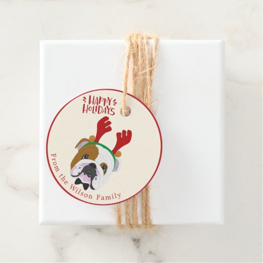 ハッピーホリデー – かわいい英語のブルドッグクリスマス フェイバータグ (インサイチュ)