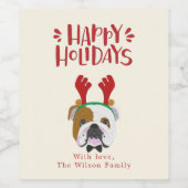 ハッピーホリデー – かわいい英語のブルドッグクリスマス ワインラベル (シングルラベル)