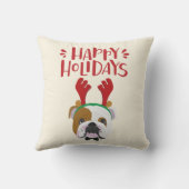 ハッピーホリデー – かわいい英語のブルドッグ – クリスマス クッション (裏面)