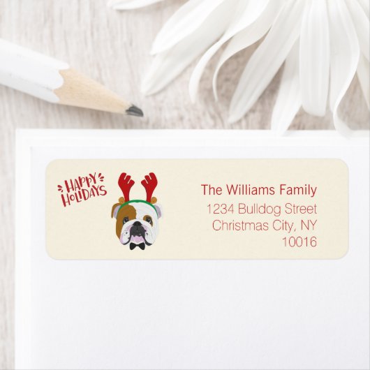 ハッピーホリデー – かわいい英語のブルドッグ – クリスマス ラベル (インサイチュ)