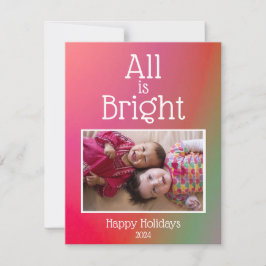 ハッピーホリデー すべての光が輝く 赤から緑へのオンブレ写真 シーズンカード