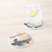 「ハッピーホリデー！」 エバーグリーンに咲く雪の鳥 コースター (側面)