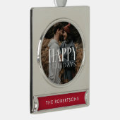 「ハッピーホリデー」カスタマイズ可能な写真 シルバープレートバナーオーナメント (右)