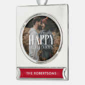 「ハッピーホリデー」カスタマイズ可能な写真 シルバープレートバナーオーナメント (左)