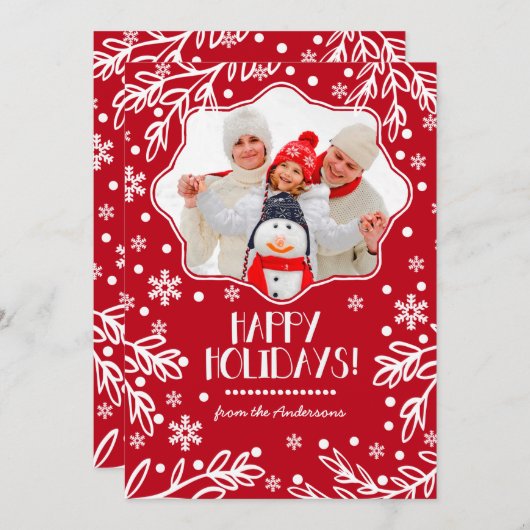 ハッピーホリデー。カスタムクリスマスのフラットフォトカード シーズンカード (正面/裏面)