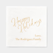 「ハッピーホリデー」カスタムメッセージのホリデーパーティー 箔ナプキン (正面)