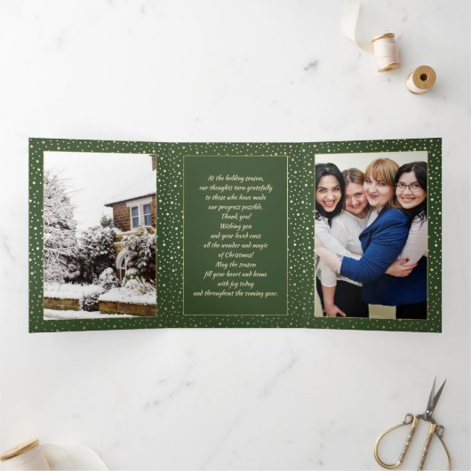 ハッピーホリデー。カスタム写真ビジネス企業の 三つ折りクリスマスカード (内部)