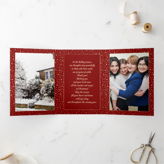 ハッピーホリデー。カスタム写真ビジネス企業の 三つ折りクリスマスカード (内部)