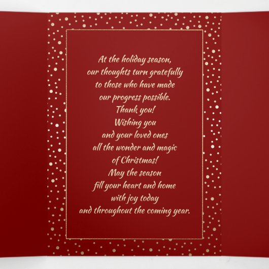 ハッピーホリデー。カスタム写真ビジネス企業の 三つ折りクリスマスカード (内部中)