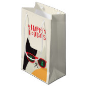 ハッピーホリデー！カッコいいSanta Cat Cartoon – クリスマス スモールペーパーバッグ (正面アングル)