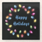 ハッピーホリデー&カラフルフェスティバルクリスマスライト ガラスコースター (正面)