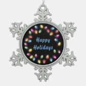 ハッピーホリデー&カラフルフェスティバルクリスマスライト スノーフレークピューターオーナメント (正面)
